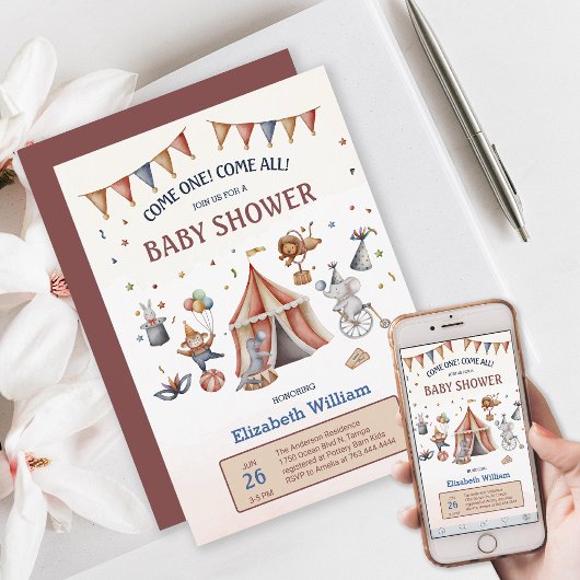 Invitation Animaux de Whimsical Circus Baby shower de fête