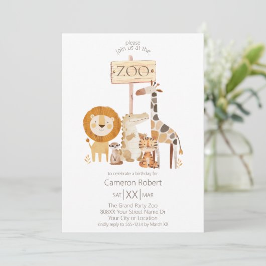 Invitation Animaux de zoo bébé mignons (Debout devant)
