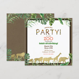 Invitation Animaux de zoo en or Safari Jungle Fête d'annivers