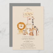 Invitation Animaux de zoo mignons sur fond beige (Devant / Derrière)