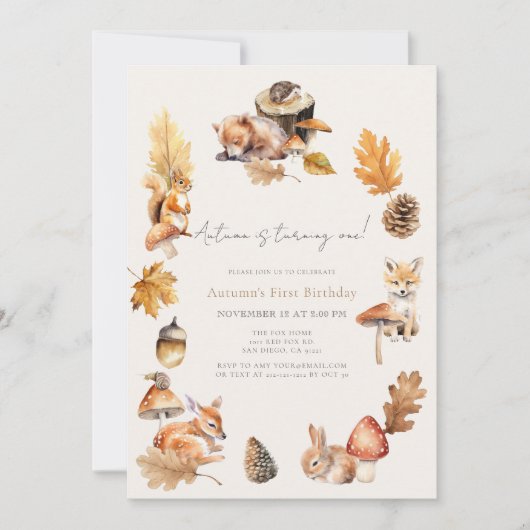 Invitation Animaux des bois Automne/Automne Champignons 1er a (Devant)
