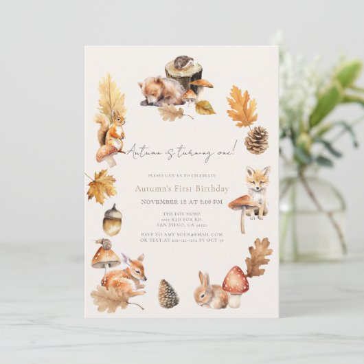 Invitation Animaux des bois Automne/Automne Champignons 1er a (Debout devant)