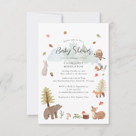 Invitation Animaux des bois Baby shower d'automne d'automne (Devant)