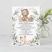 Invitation Animaux des bois Baby shower virtuel Verdure Or (Debout devant)