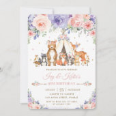 Invitation Animaux des bois Blush Lilac Floral Anniversaire (Devant)