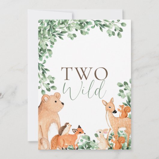 Invitation Animaux des bois Deux animaux sauvages Deuxième an (Dos)