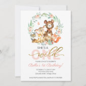 Invitation Animaux des bois Elle est un sauvage Un premier an (Devant)