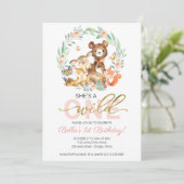 Invitation Animaux des bois Elle est un sauvage Un premier an (Debout devant)