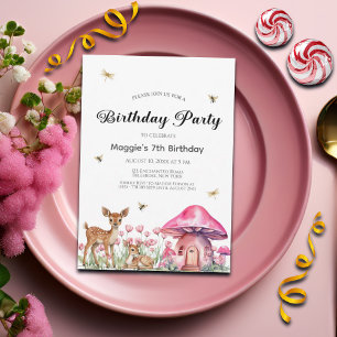 Invitation Animaux des bois et champignons des fées 7e annive