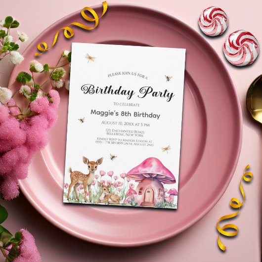 Invitation Animaux des bois et champignons des fées 8e annive
