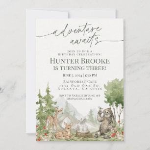 Invitation Animaux des bois fête d'anniversaire Woodsy