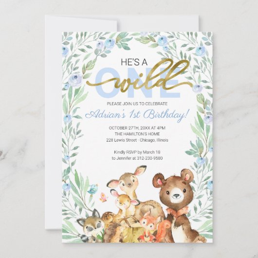 Invitation Animaux des bois Il est un sauvage Un premier anni (Devant)