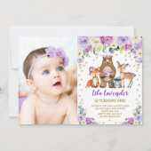 Invitation Animaux des bois Lavande d'anniversaire Purple Flo (Devant)