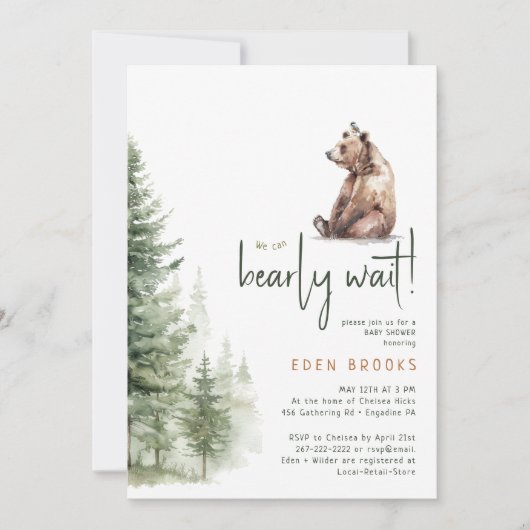 Invitation Animaux des bois "On peut attendre vite !" Baby sh (Devant)