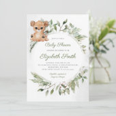 Invitation Animaux des bois Ours Baby shower vert Invitat (Debout devant)