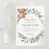 Invitation Animaux des bois Ours Baby shower vert Invitat (Devant / Derrière)