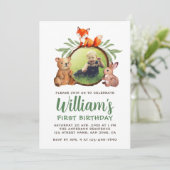 Invitation Animaux des bois Photo 1er anniversaire Renard our (Debout devant)