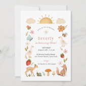 Invitation Animaux des bois rose Anniversaire (Devant)