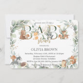 Invitation Animaux des bois Sage Verdure Baby shower neutre (Devant)