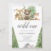 Invitation Animaux des bois Un sauvage Calligraphie 1er anniv (Devant)