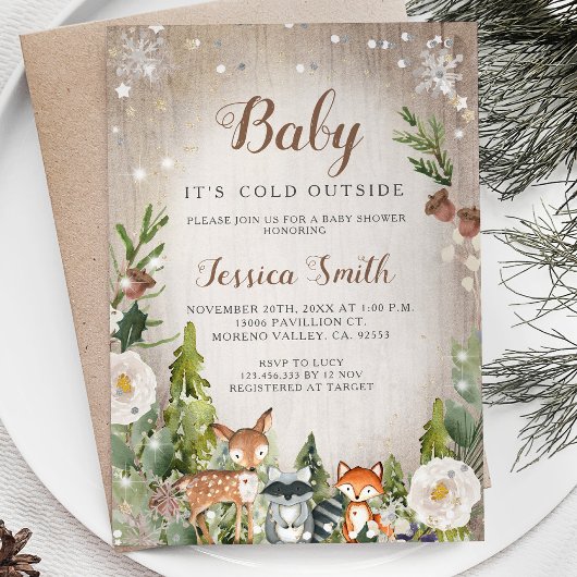 Invitation Animaux d'hiver Baby shower pour garçons de bois