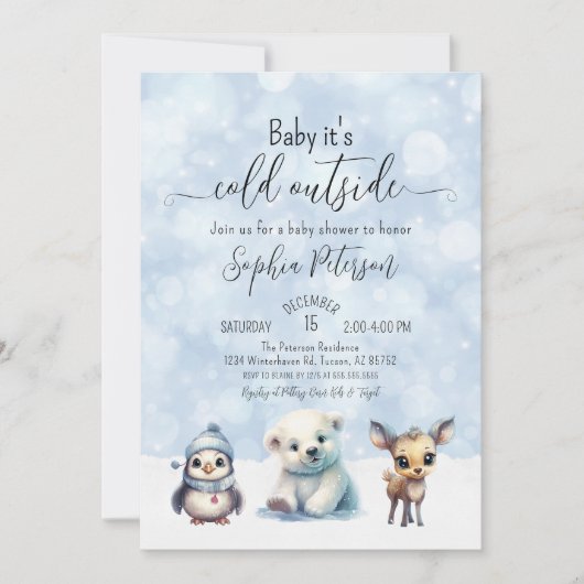 Invitation Animaux d'hiver Froid hors Baby shower (Devant)