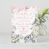 Invitation Animaux d'hiver roses Onederland Flocon de neige A (Debout devant)