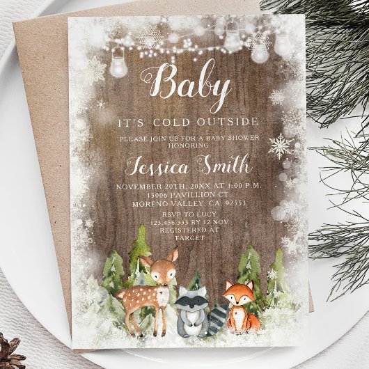 Invitation Animaux d'hiver rustiques Baby shower de garçon de