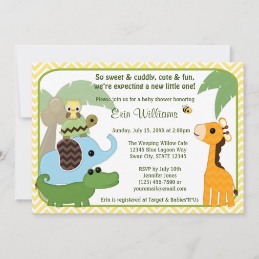 Invitation Animaux d'invitation de baby shower de bébés de (Devant)