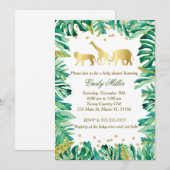 Invitation Animaux d'or d'invitation de baby shower de jungle (Devant / Derrière)