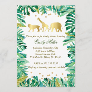 Invitation Animaux d'or d'invitation de baby shower de jungle