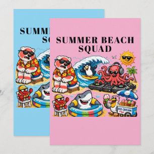 Invitation Animaux drôles de fête de plage d'été - DJ Pieuvre