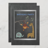Invitation Animaux du zoo de Chalkboard fête d'anniversaire (Devant / Derrière)