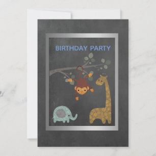Invitation Animaux du zoo de Chalkboard fête d'anniversaire