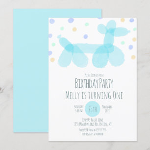Invitation Animaux en Ballon Anniversaire Bleu Pas