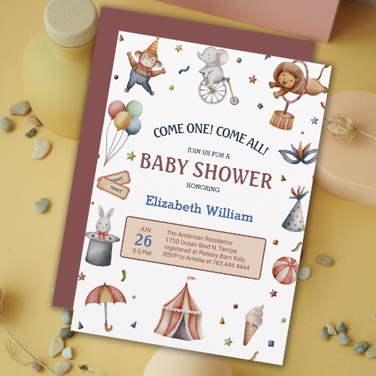 Invitation Animaux en jeu Circus Parade Baby shower