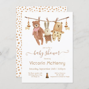 Invitation Animaux en peluche Boho Baby shower de ligne de li