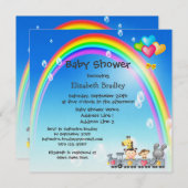 Invitation Animaux, filles, train et Baby shower arc-en-ciel (Devant / Derrière)