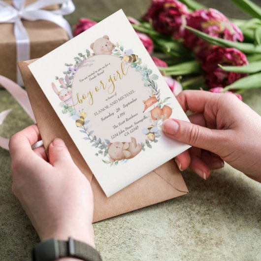 Invitation Animaux forestiers Aquarelle rustique Révélation d