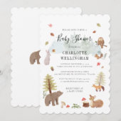 Invitation Animaux forestiers Baby shower rustique (Devant / Derrière)