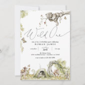 Invitation Animaux forestiers de bois Premier anniversaire (Devant)