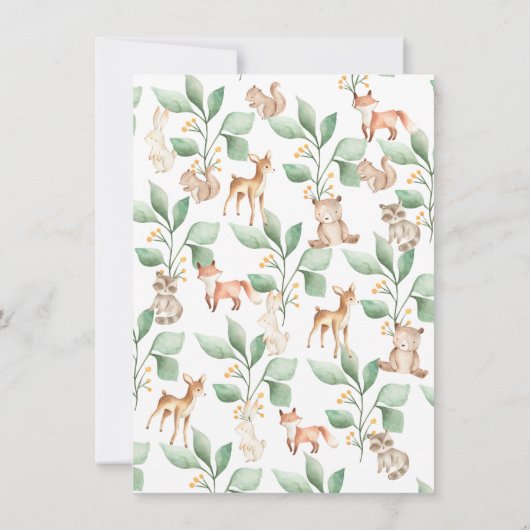 Invitation Animaux forestiers des bois Baby shower neutre (Dos)
