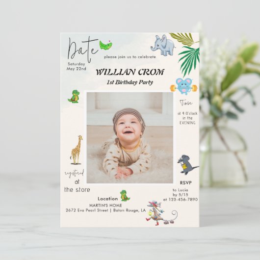 Invitation Animaux forestiers Première année Premier annivers (Debout devant)