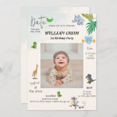 Invitation Animaux forestiers Première année Premier annivers (Devant / Derrière)