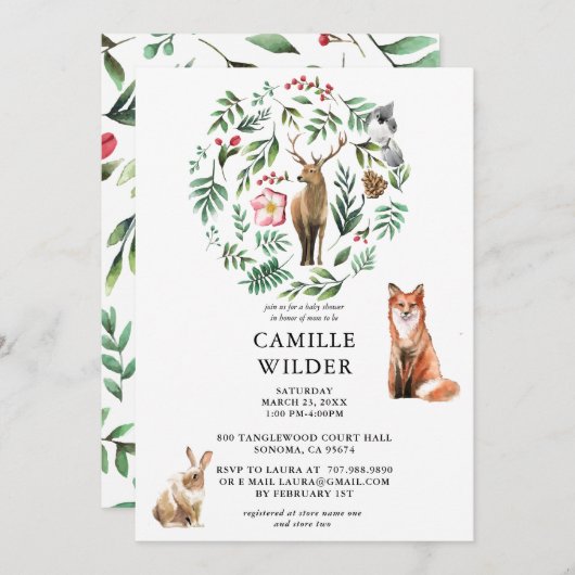 Invitation Animaux forestiers rustiques (Devant / Derrière)