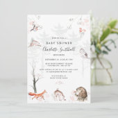 Invitation Animaux forestiers Script Baby shower moderne (Debout devant)
