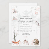 Invitation Animaux forestiers Script Baby shower moderne (Devant / Derrière)