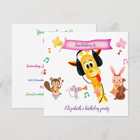 Invitation Animaux heureux (Devant / Derrière)