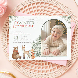 Invitation Animaux Hiver Pays des rêves Photo Premier Anniver