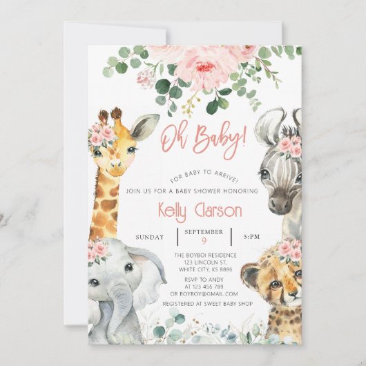 Invitation Animaux Jungle Safari Oh Baby shower (Devant)